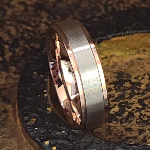 Men's Silver and Rose Gold Wedding Ring - Two Tone Wedding Ring For Guys - Picture 3 of 5